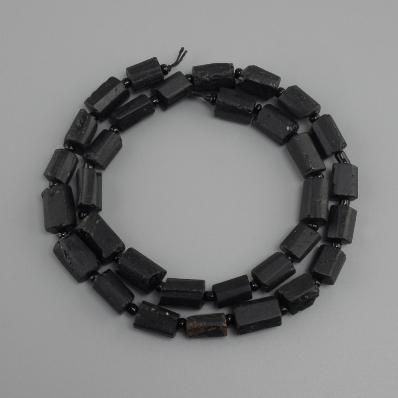 Tourmaline Schorl beads, cut faceted pieces, diameter 9–11x7–8mm ±, bead size 3mm ±, length 39cm ±