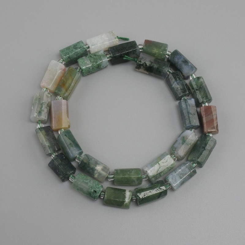 Moss agate tumbled beads on a strand, diameter 9-13x6-7, 5mm+- seed beads 3mm+-, length 40cm+-