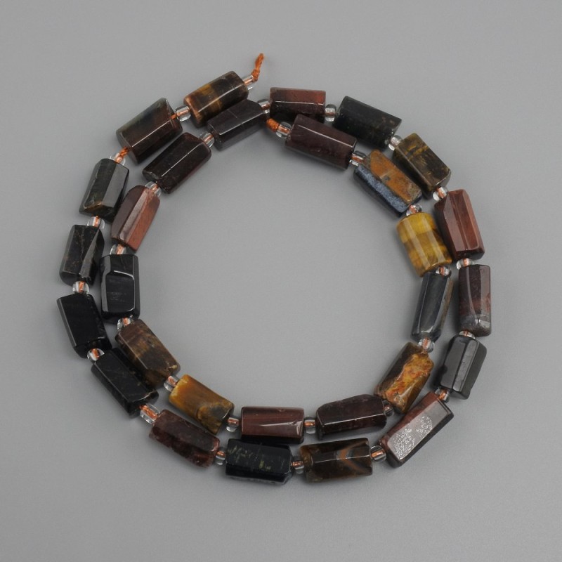 Beads Tiger's Eye Bull's Eye Hawk's Eye tumbling cut, diameter 12-13x6-7mm+/- seed beads 3mm+/-, length 40cm+