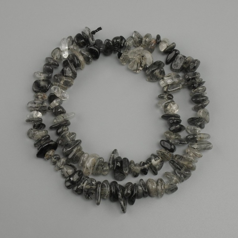 Rutilated Quartz "Hair" crystal chips beads, diameter 6–12x3–6 mm +/-, length 40 cm +/-