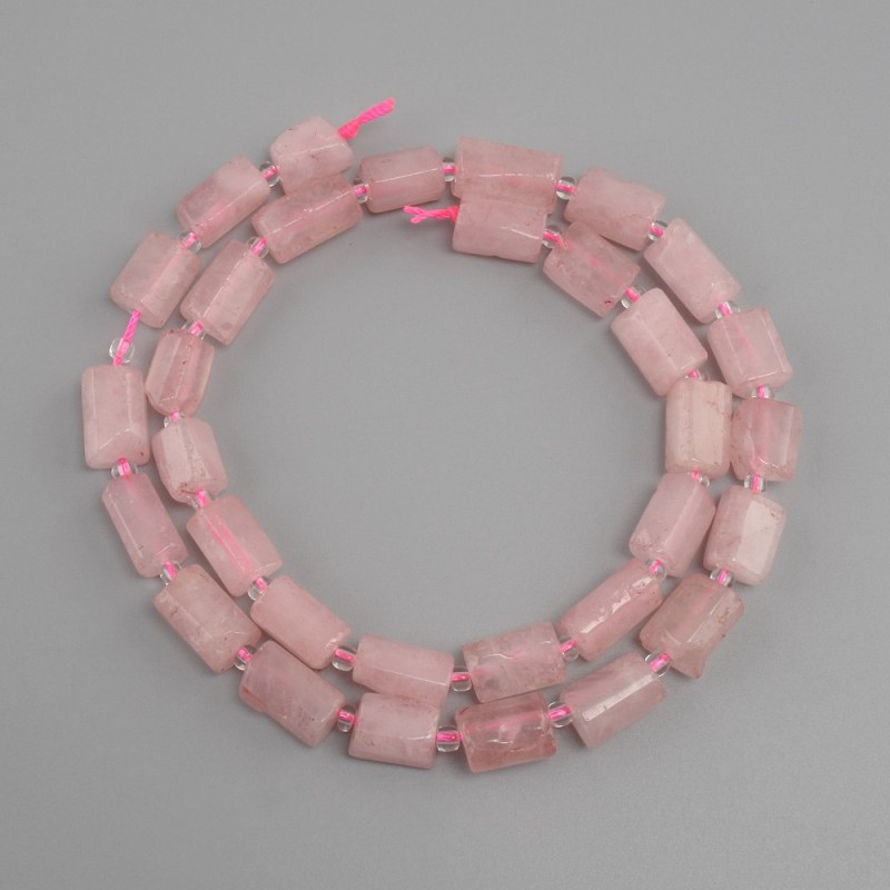 Beads Pink quartz tumbled, diameter 10–12×6–7, 5mm+ seed beads 3mm+- , length 41cm+