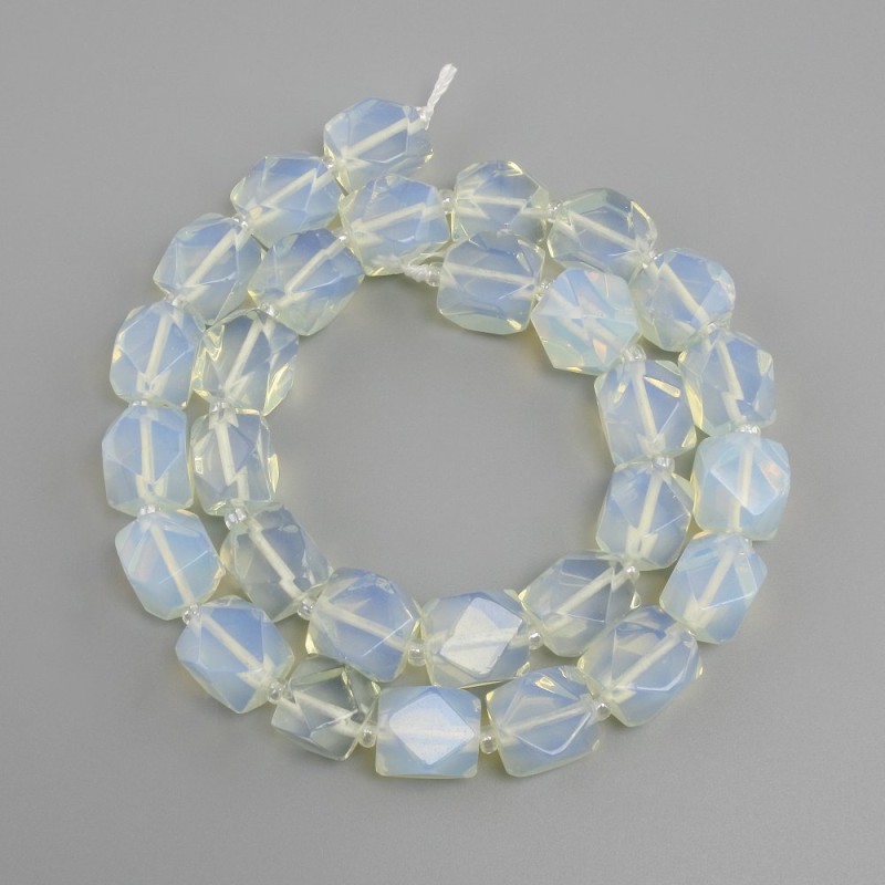 Opalite moonstone beads faceted, diameter 11–12x10–11mm ± seed beads 3mm ±, length 39cm ±