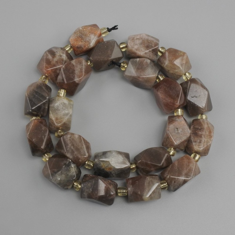 Sunstone beads faceted prism, diameter 13–15x10–12 mm ±, beads 3 mm ±, strand length 39 cm ±