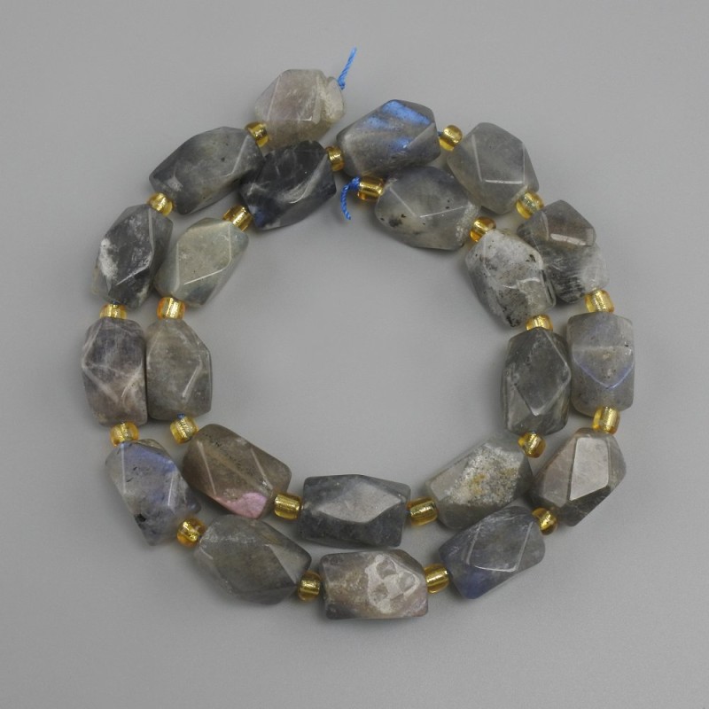 Labradorite beads faceted, diameter 15-16x10-11mm±, seed beads 3mm±, length 40cm±