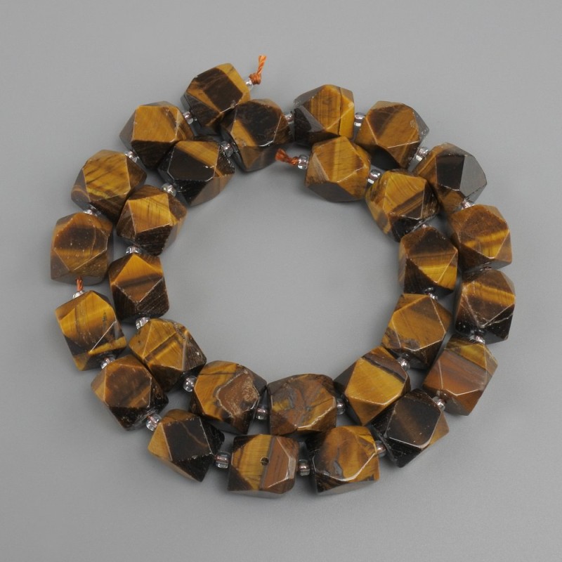 Tiger’s Eye beads multifaceted, diameter 12x10mm+- seed beads 3mm+-, length 39cm+-