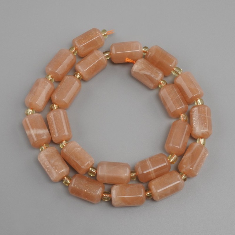 Selenite beads faceted cylinder, diameter 15×9 mm ± seed beads 3 mm ±, length 41 cm ±