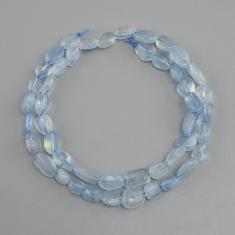 Aquamarine beads, tumbled, diameter 7–10×6–8mm ±, length 41cm ±