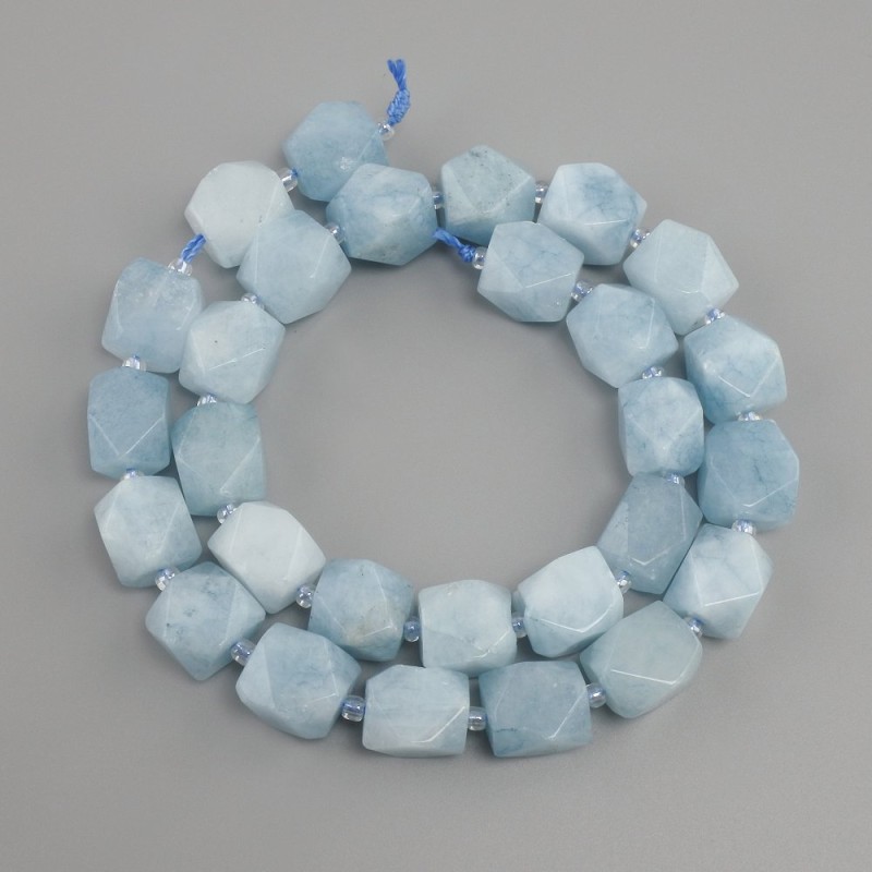 Aquamarine beads faceted, diameter 11–12x10–11, 5mm+- seed beads 3mm+-, length 39cm+-