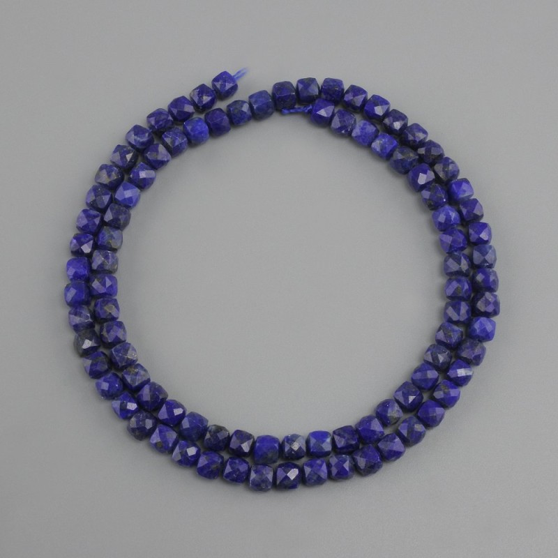 Lapis lazuli beads, natural gemstone, faceted cube, diameter 4x4mm ±, length 38cm+