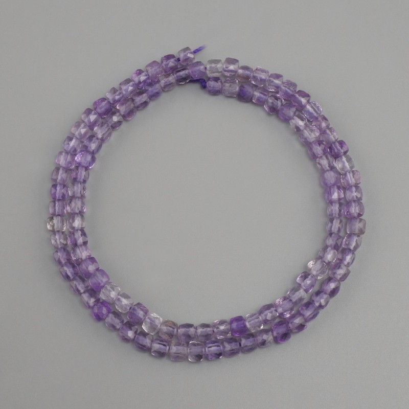 Amethyst beads natural stone faceted cube, diameter 4×4 mm ±, length 38 cm ±