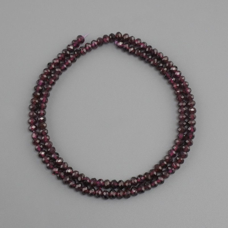 Garnet beads natural stone faceted rondelle, diameter 4x3 mm +/-, length 39 cm +/-
