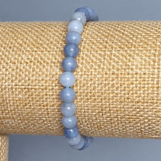 Aquamarine bracelet smooth bead, diameter 6.5 mm +/-, length 18 cm +/- stretch