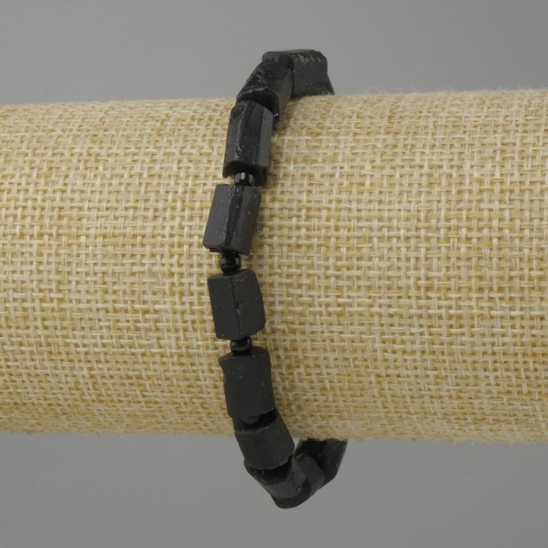 Bracelet Tourmaline Schorl cut, diameter 8–12x6–8mm± beads 3mm±, length 18cm± stretch