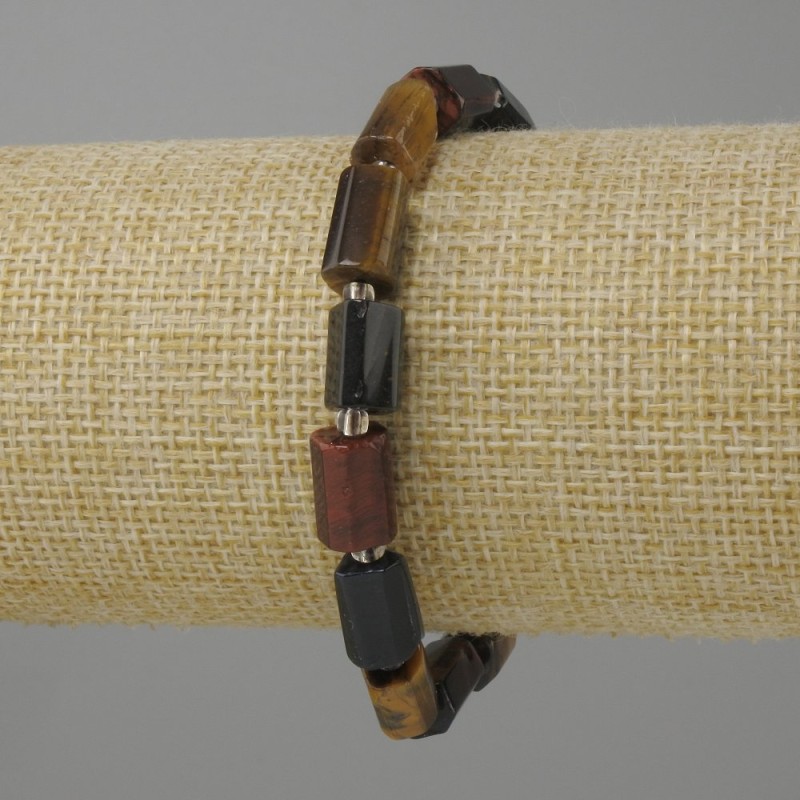 Bracelet Tiger's-eye Bull's-eye Hawk's-eye faceted beads, diameter 9-11x6-7mm ±, seed beads 3mm ±, length 18cm ± stretch