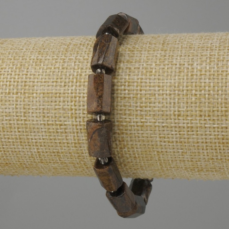Bronzite bracelet rough beads, diameter 12-13×7-8mm ± seed beads 3mm ±, length 18cm ± stretch