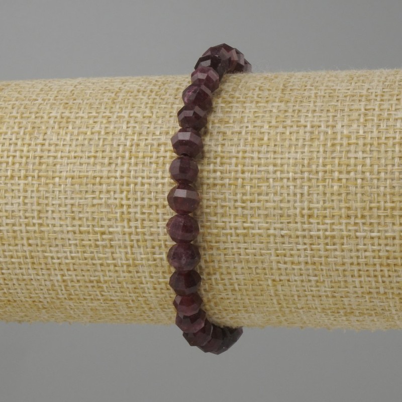 Bracelet Tourmaline Rubellite faceted rondelle, bead size 6x5 mm +- , length 18 cm +- stretch