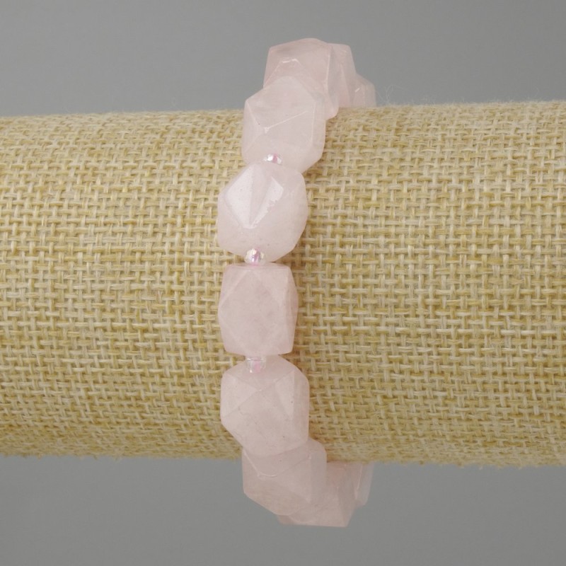 Bracelet Pink Quartz faceted pieces, diameter 10–12x10–10, 5mm± glass beads 3mm±, length 18cm± stretch