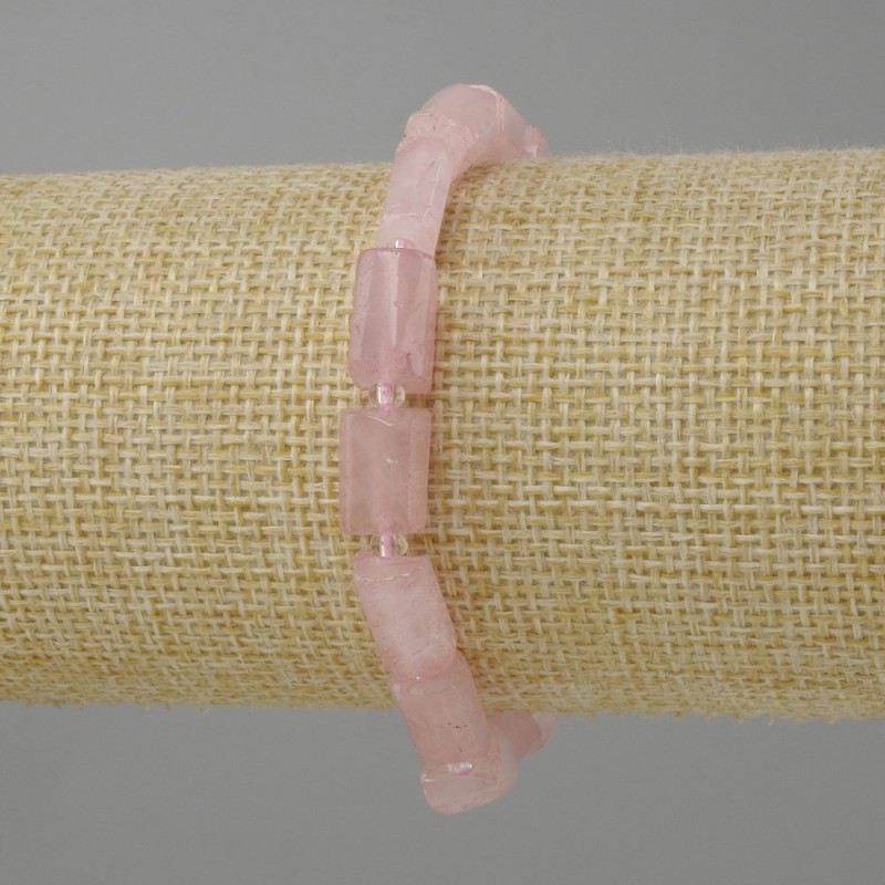 Bracelet Pink Quartz rough cut, diameter 10-12x6-7mm+- seed beads 3mm+-, length 18cm +- stretch
