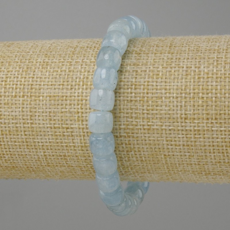 Aquamarine rondelle bracelet, diameter 8×7 mm ±, length 18 cm ± stretch