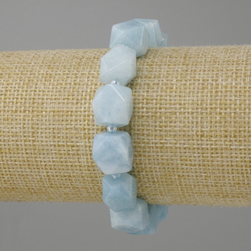 Aquamarine bracelet facets, diameter 12x10–11mm +- beads 3mm +-, length 18cm +- stretch