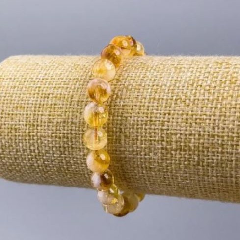 Bracelet Citrine natural stone smooth round bead, diameter 8.5 mm ±, length 18 cm (stretch)