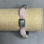 Bracelet Pink Quartz Moss Agate bead strand 17x10mm± Czech crystal, length 18cm± stretch