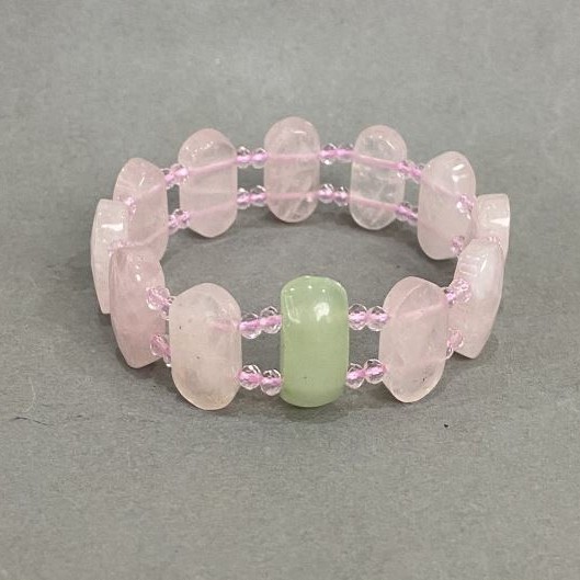 Bracelet Pink Quartz faceted link, bead diameter 20x10mm+- Onyx link 20x10mm+- Czech crystal, length 18cm +- stretch