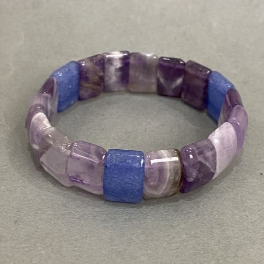Aquamarine Amethyst link bracelet, 15×10mm ±, length 18cm ± stretch