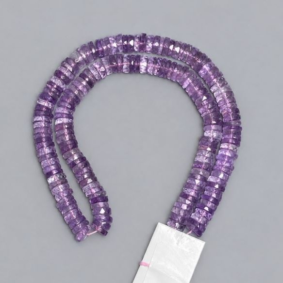 Amethyst beads natural stone faceted rondelle 7.5x2–3 mm +- , length 40 cm +