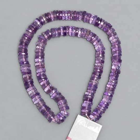 Amethyst beads natural stone faceted rondelle 7×2-2.5 mm ±, length 40 cm +