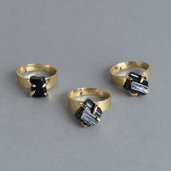 Ring, Turmaline Schorl sizes, faceted gemstone 9x11 mm± (assorted sizes)