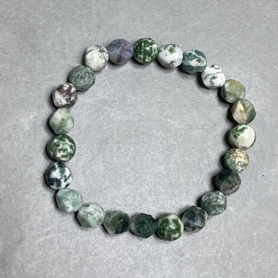 Bracelet Moss Agate faceted 8mm+- , length 18cm +- stretch