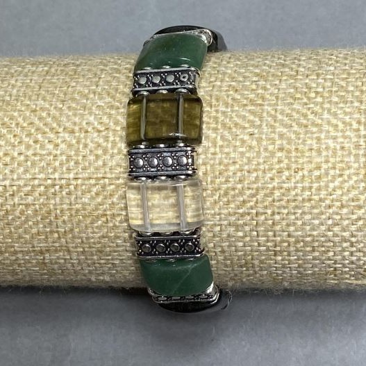 Jade rauchtopaz & rock crystal bead bracelet, link size 16x11mm ±, length 18cm ± stretch