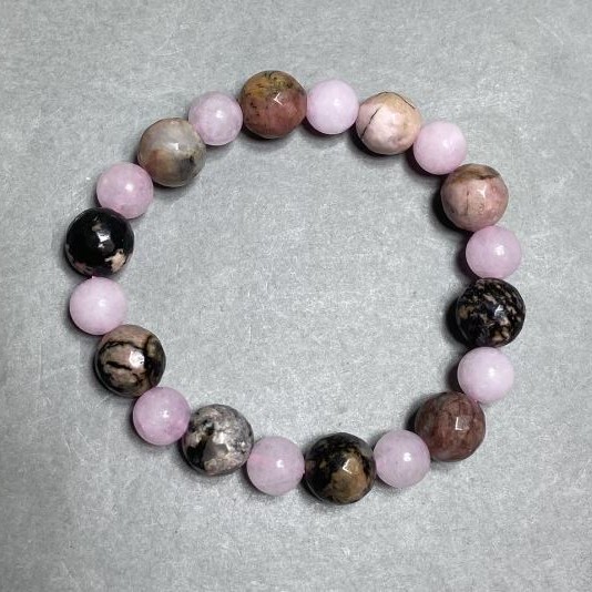 Bracelet Pink Quartz 8mm+- Rodonite 10mm+- length 18cm +- stretch