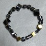 Hematite bracelet multi-faceted bead 8mm± cube 6mm± wave 7x5mm±, length 18cm± on stretch