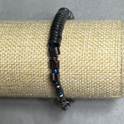 Hematite bracelet, rondelle, diameter 8x2mm+- 5x2mm+- wave 7x5mm+- , length 18cm +- stretch