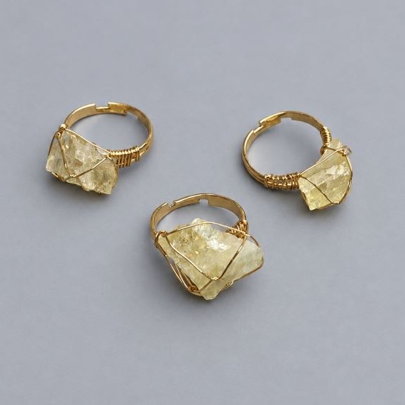 Ring, sizes Citrine natural stone in wire-wrapping 14-17x9-13mm± (assorted sizes)