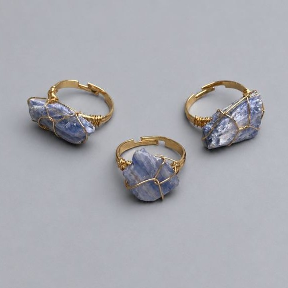 Ring, size Kyanite natural stone in wire-wrapped setting 18-25x9x11-15mm+- (assorted sizes)