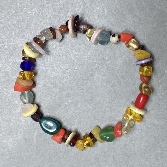 Stretch bracelet Agate Coral Citrine bead chips 6-13x2-6mm +- , length 18cm +- stretch