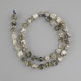 Labradorite beads, faceted cube, diameter 7×7 mm ± seed beads 3 mm ±, length 38 cm ± on a string