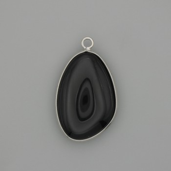 Pendant Black Agate in a silver-tone metal setting 30x22mm+