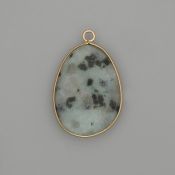 Jasper pendant Kiwi oval faceted in a gold-coloured metal setting 32x22mm+