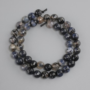 Agate "Dragon Veins" tumbled bead, faceted round bead, diameter 8 mm ±, length 36 cm ± on a thread