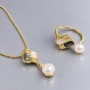 Pendant set Mother-of-pearl Haliotis square 10x10mm ± with Pearl 6mm ± on a chain, length 46cm ± and a ring, size