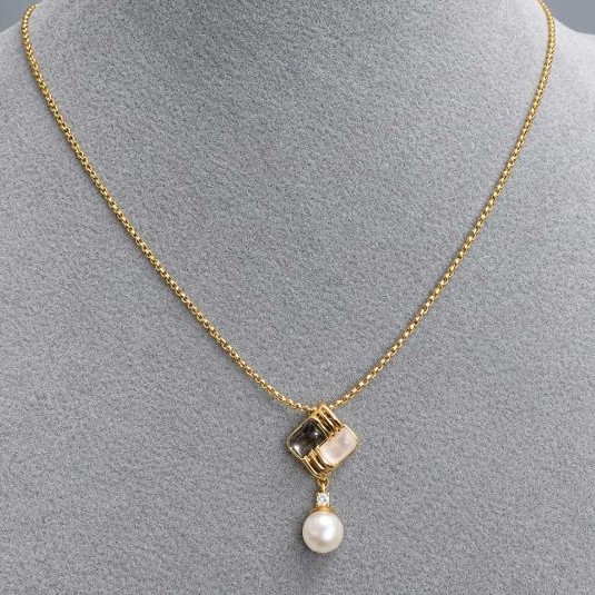 Haliotis mother-of-pearl pendant square 10x10mm ± with pearl 6mm ± on a chain, length 46cm +