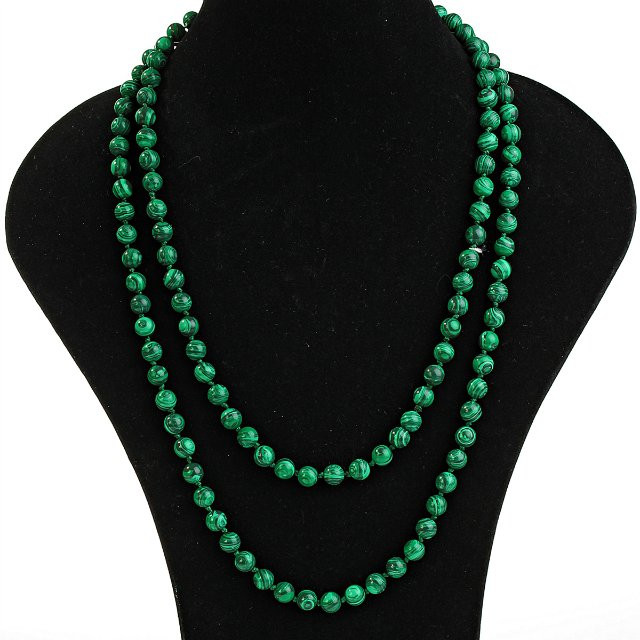 Malachite (Pressed) Necklace, round beads 8mm, length 120cm+/-