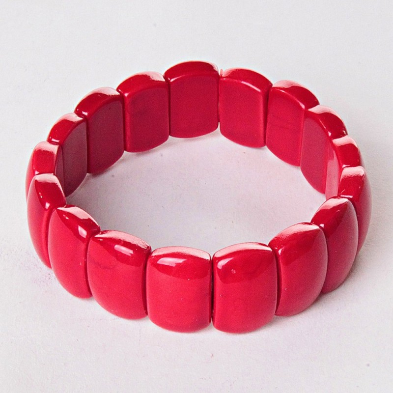 Bracelet Coral (pressed) Rectangular stones on elastic, "chain" 1, 1*1, 5 cm