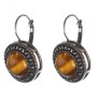 Clearance. Tiger's Eye Earrings, "Cross-Stitch" Setting, Round Stone 2cm, Length 3cm