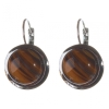 Clearance. Tiger's Eye Earrings in a Smooth Bezel with Round Stone 20mm, length 30mm