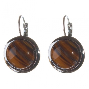 Clearance. Tiger's Eye Earrings in a Smooth Bezel with Round Stone 20mm, length 30mm